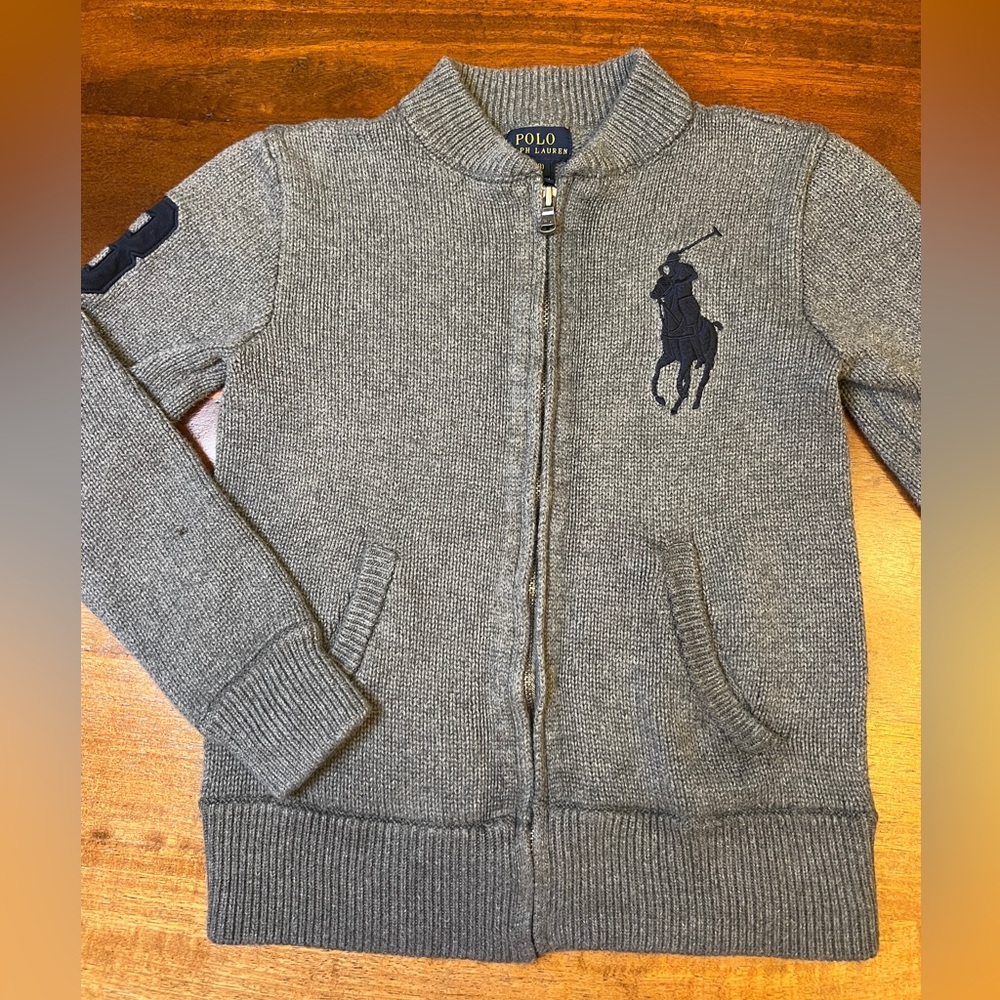 Polo by Ralph Lauren Boys Gray Zip-Up Sweater with Navy Pony